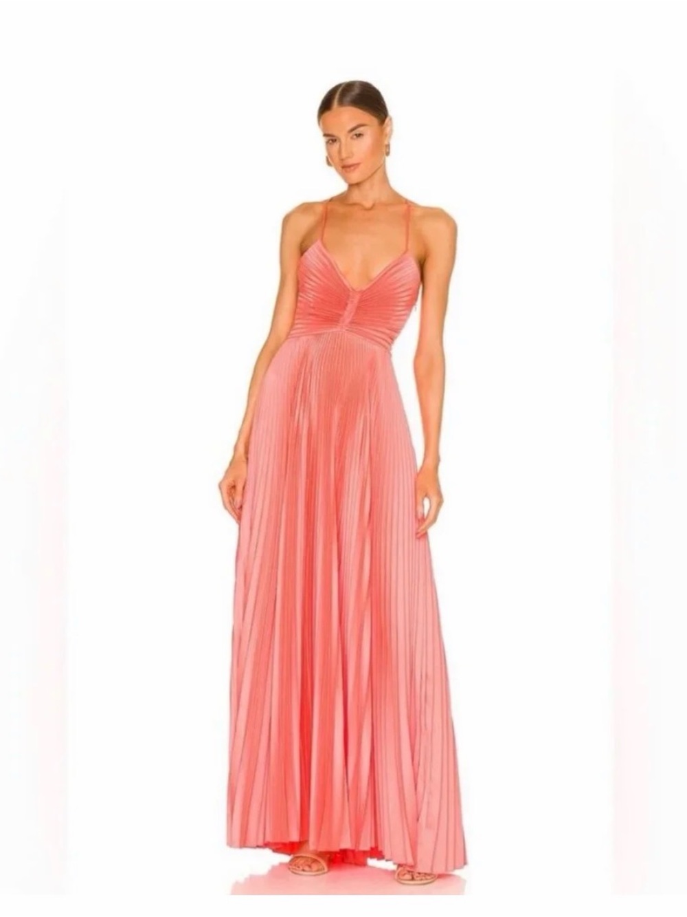 A.L.C. Aries Pleated Satin Maxi Dress in Maillot. Size 6.